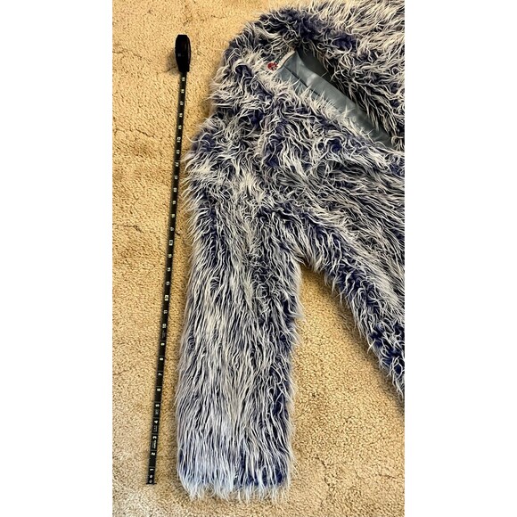 Vintage Y2K GROGGY Blue Faux Fur Coat with white Frosted Tips SZ Sm - Picture 5 of 12
